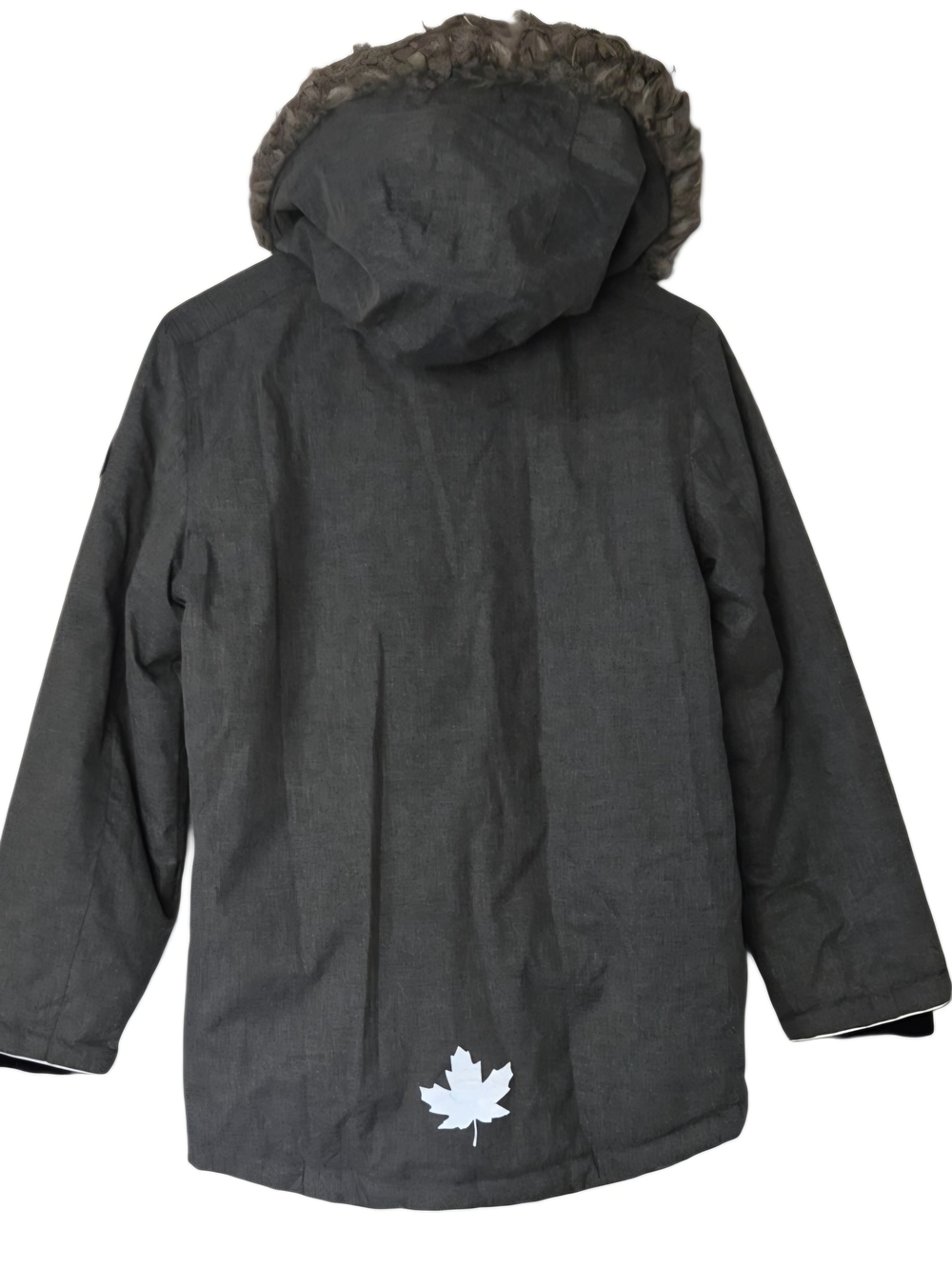 Youths Gray Hooded Puffer Coat with Faux Fur Trim - Picture 2 of 7